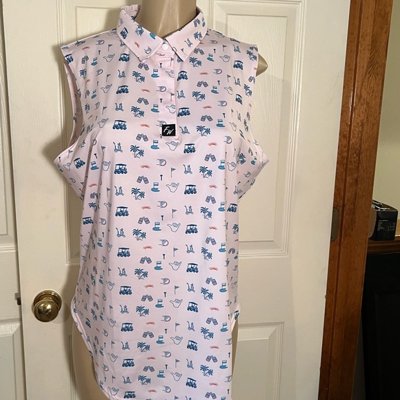 Ladies Golf Polo Full Wedge 2XL Sleeveless Roomy Golf Print Pink - Picture 10 of 11